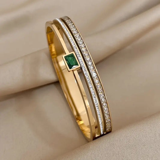Double Row Emerald Bangle
