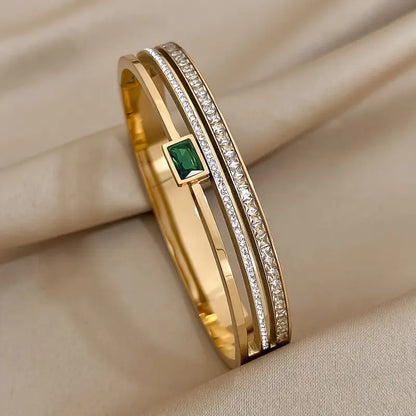 Double Row Emerald Bangle